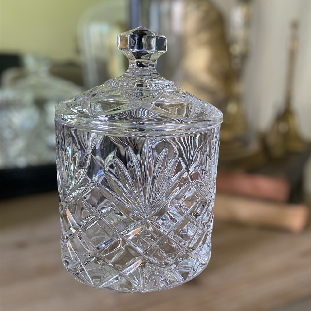Royal Limited Vintage Czech Crystal Biscuit Barrel Candy Jar with Lid Hand Cut